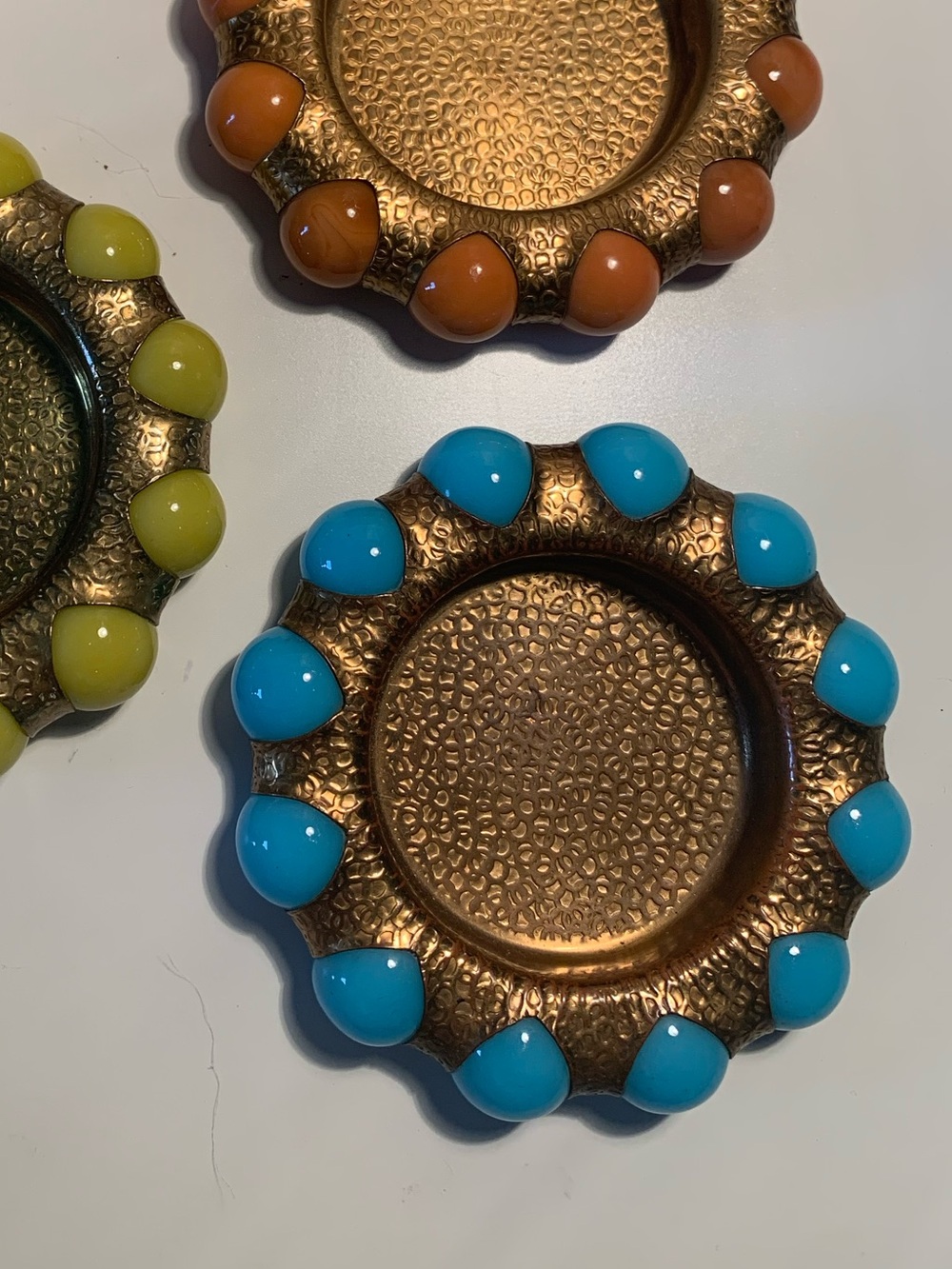 Vintage Fisher Jewelry Tray Brass and Blue Agate